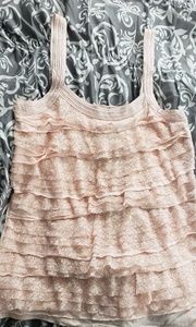 EXPRESS Light Pink with Gold Metallic Ruffle Tank